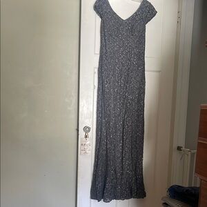 Elegant Gray Lace Evening Gown